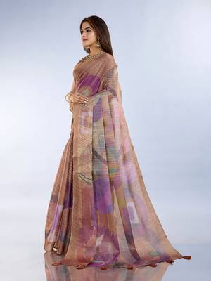 chiku printed art silk designer pallu saree 2