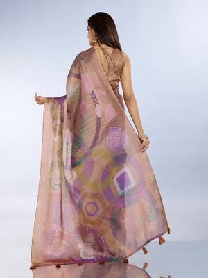 chiku printed art silk designer pallu saree 3