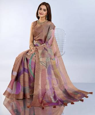 chiku printed art silk designer pallu saree 4
