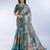 teal printed art silk designer pallu saree