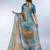 teal printed art silk designer pallu saree