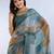 teal printed art silk designer pallu saree