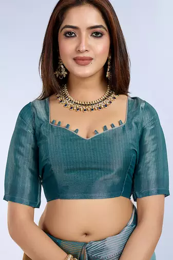 teal printed art silk designer pallu saree