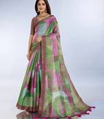 green printed art silk designer pallu saree