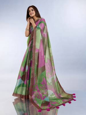 green printed art silk designer pallu saree 2