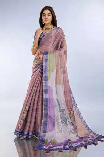 purple printed art silk designer pallu saree