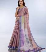 purple printed art silk designer pallu saree