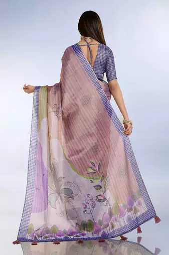 purple printed art silk designer pallu saree