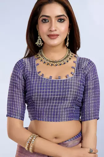 purple printed art silk designer pallu saree