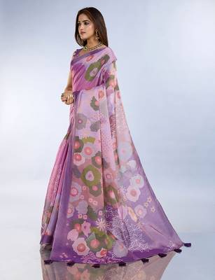 wine printed art silk designer pallu saree 2