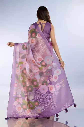 wine printed art silk designer pallu saree
