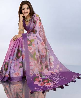 wine printed art silk designer pallu saree 4