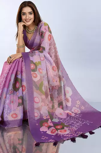 wine printed art silk designer pallu saree