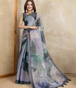 grey printed art silk designer pallu saree