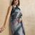 grey printed art silk designer pallu saree
