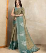 mehendi printed art silk designer pallu saree