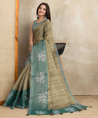 mehendi printed art silk designer pallu saree 2