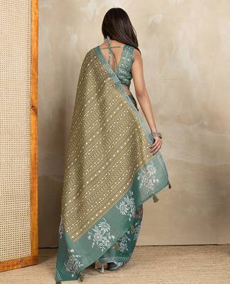 mehendi printed art silk designer pallu saree 3