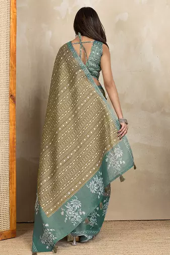 mehendi printed art silk designer pallu saree