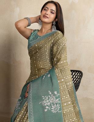mehendi printed art silk designer pallu saree 4