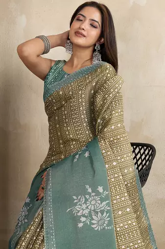 mehendi printed art silk designer pallu saree