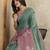 green printed art silk designer pallu saree