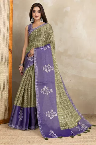 mehendi printed art silk designer pallu saree