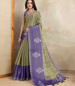 mehendi printed art silk designer pallu saree