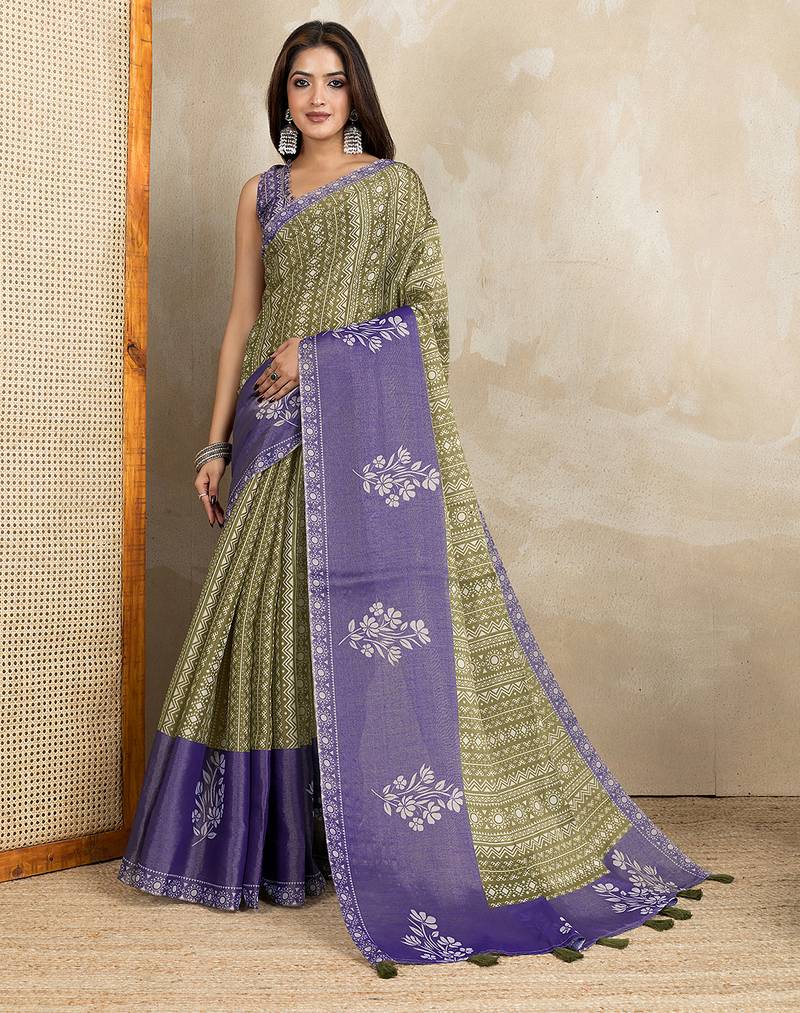 mehendi printed art silk designer pallu saree
