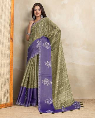 mehendi printed art silk designer pallu saree 2