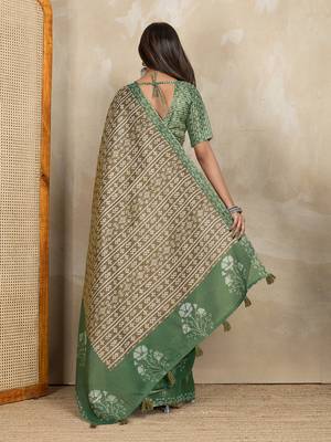 chiku printed art silk designer pallu saree 3