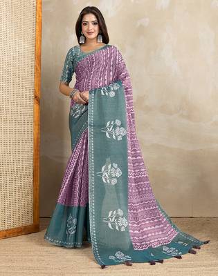 wine printed art silk designer pallu saree 1