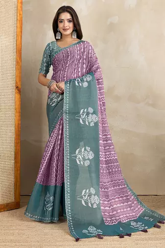 wine printed art silk designer pallu saree