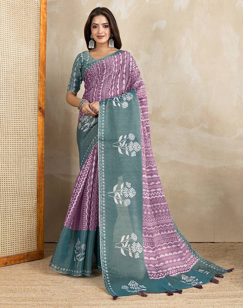 wine printed art silk designer pallu saree