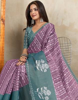 wine printed art silk designer pallu saree 4