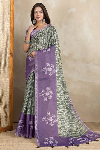 mehendi printed art silk designer pallu saree