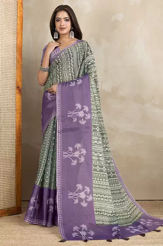 mehendi printed art silk designer pallu saree