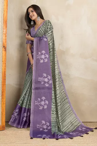 mehendi printed art silk designer pallu saree
