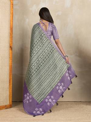 mehendi printed art silk designer pallu saree 3