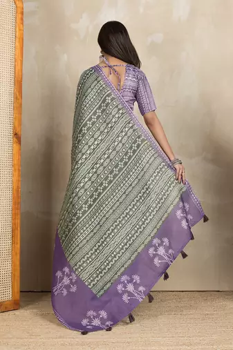 mehendi printed art silk designer pallu saree