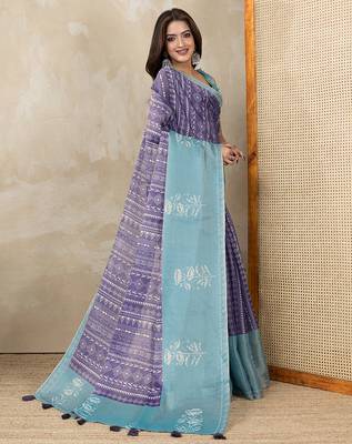 purple printed art silk designer pallu saree 2