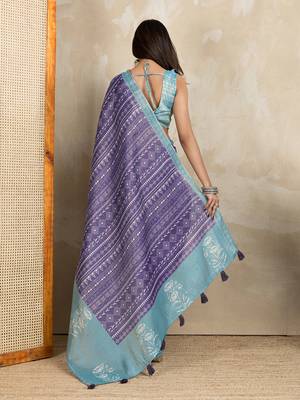 purple printed art silk designer pallu saree 3
