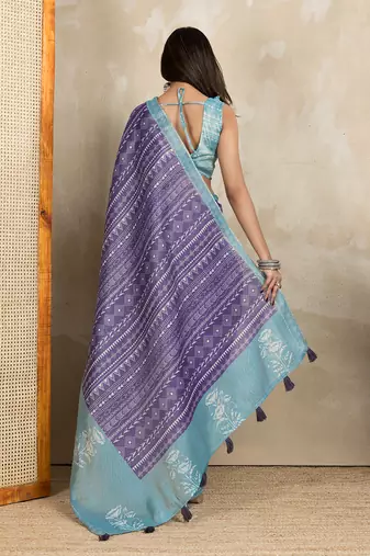 purple printed art silk designer pallu saree