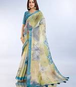 lemon printed art silk designer pallu saree