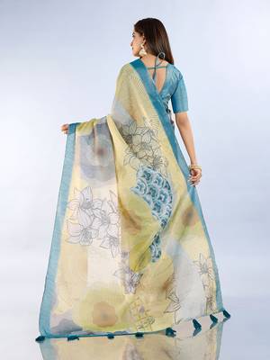 lemon printed art silk designer pallu saree 3