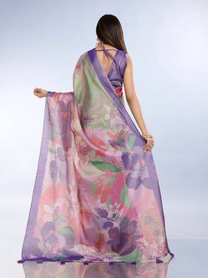 purple printed art silk designer pallu saree 3