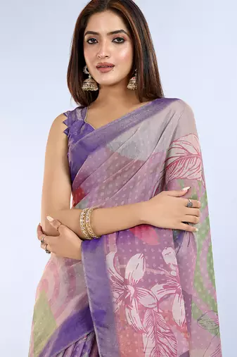 purple printed art silk designer pallu saree