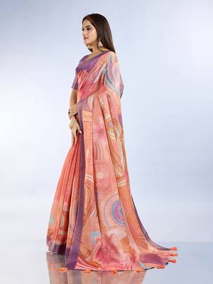 orange printed art silk designer pallu saree 2