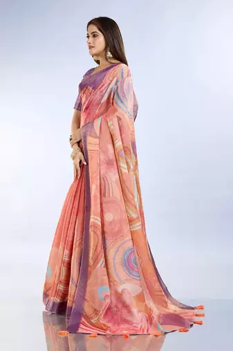 orange printed art silk designer pallu saree