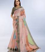 light orange printed art silk designer pallu saree